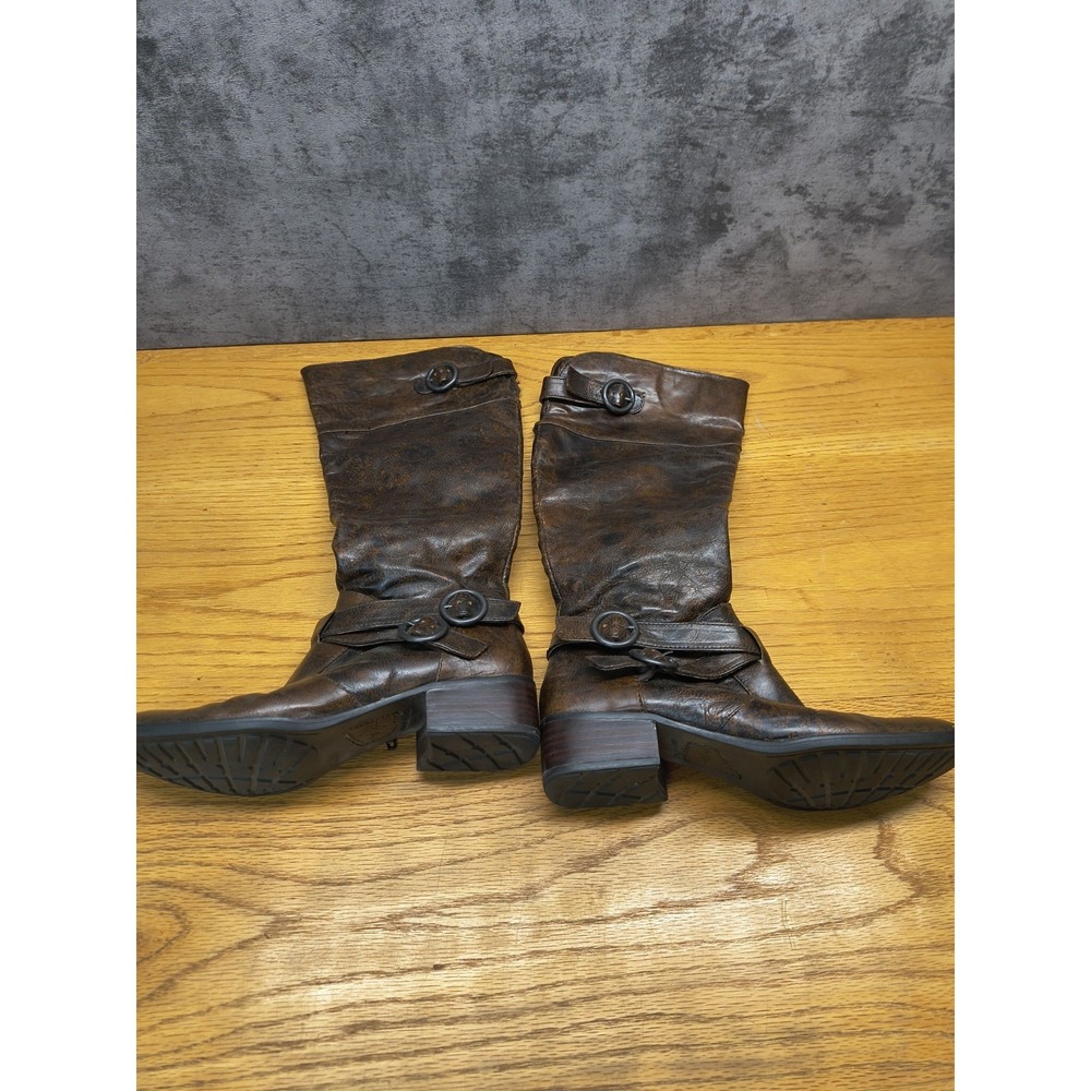 BORN Crown Tall Riding Boots Women Brown Distressed Leather Size 6